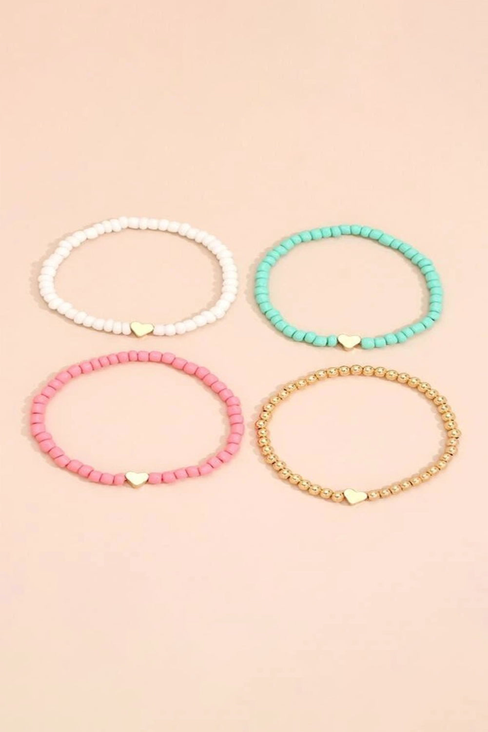 Pink Heart Beaded Multi Layered Bracelet Set