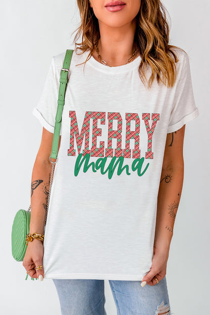 White MERRY mama Christmas Fashion Graphic T Shirt