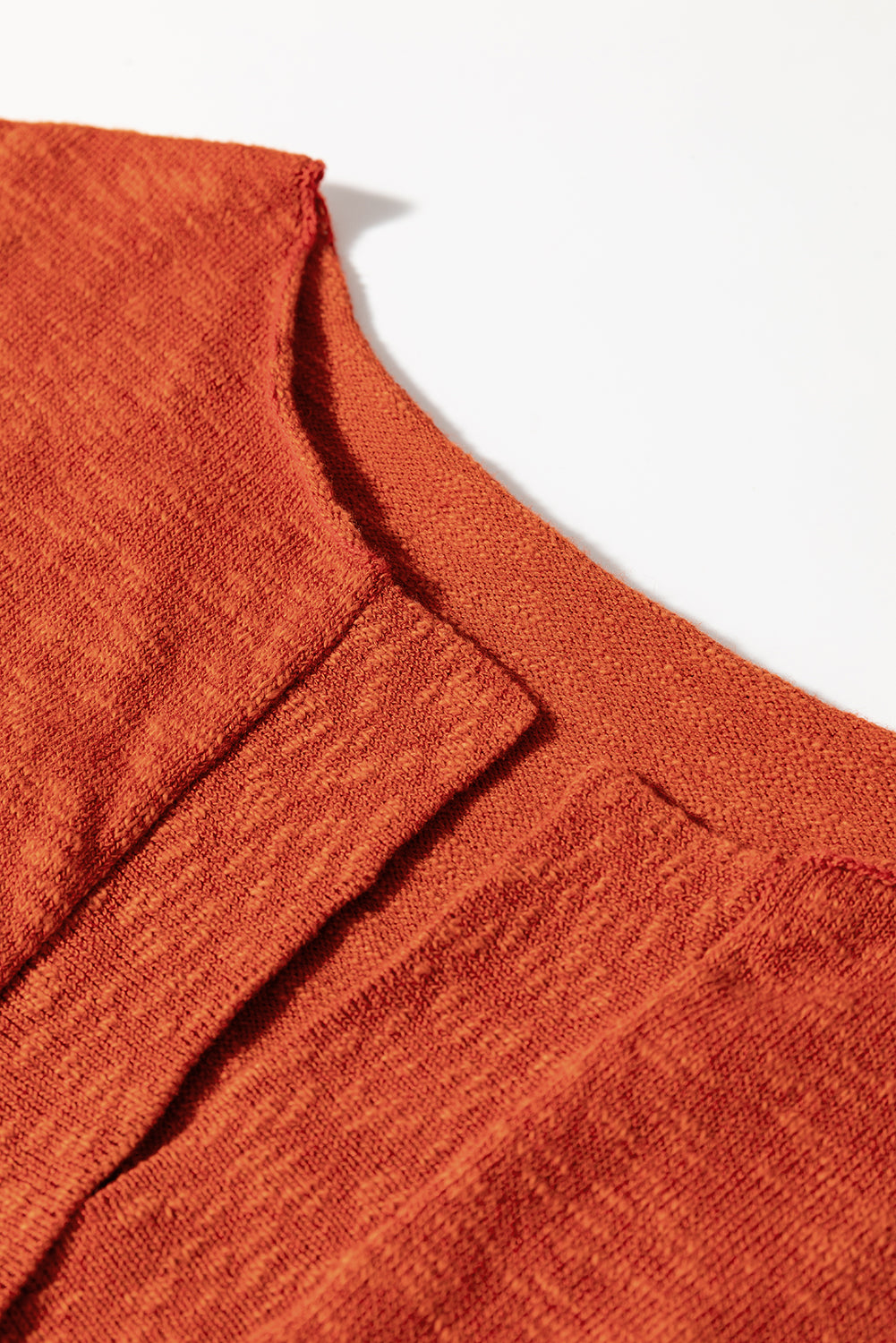 Orange Solid Color Split V Neck Short Sleeve Sweater