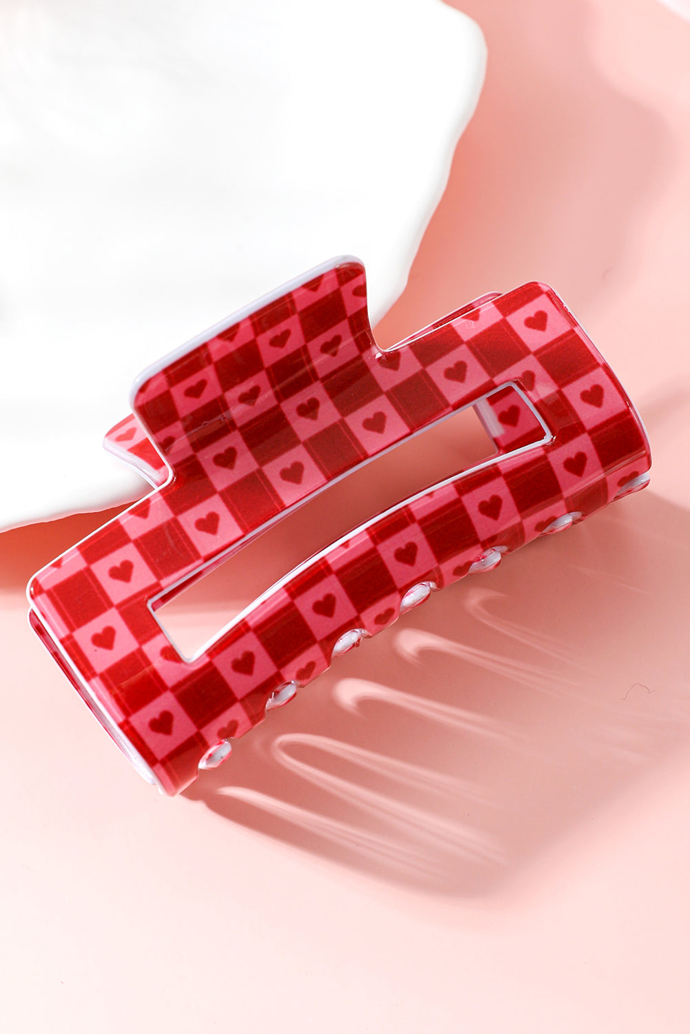 Racing Red Heart Checkered Print Cut Out Hair Claw Clip