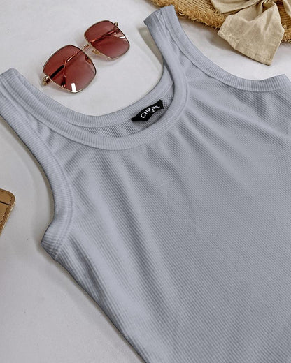 Scoop Neck Sleeveless Ribbed Tank Top Cami Tee Shirts