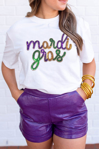 White Sequin mardi gras Graphic Plus Size T Shirt