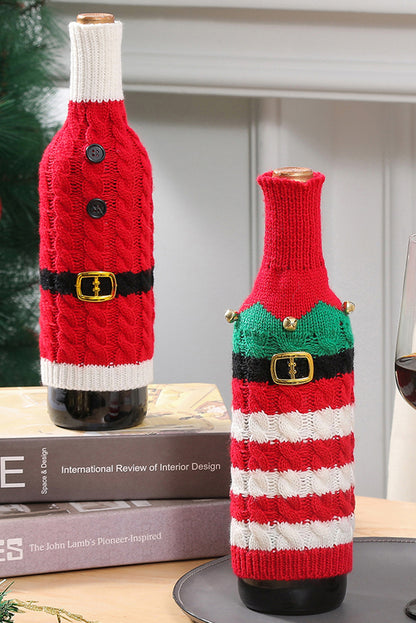 Racing Red Christmas Stripes Knitted Jingle Bell Wine Bottle Sleeve