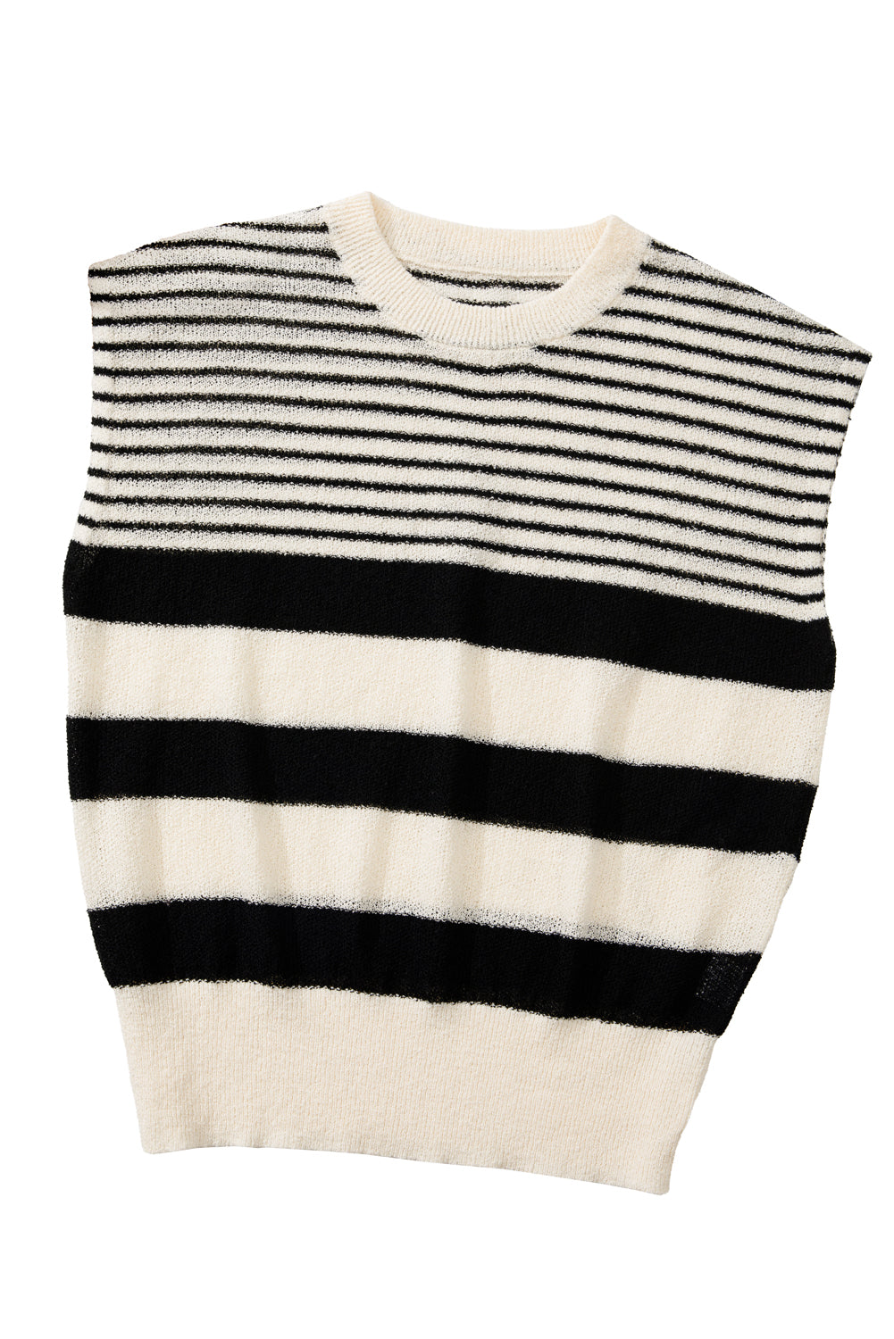 Black white Striped O Neck Sweater Vest