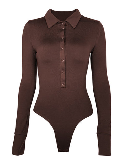 Long Sleeve Button Detail Skinny Bodysuit