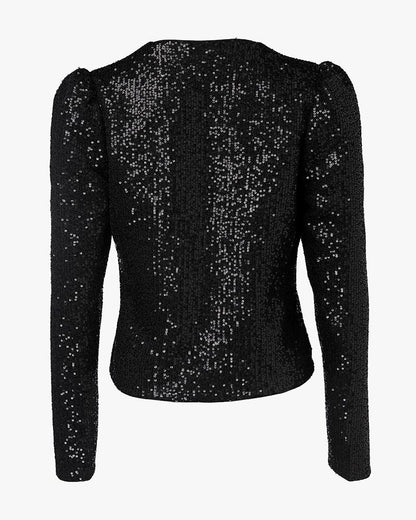 Sparkly Sequin Open Front Puff Sleeve Blazer Coat