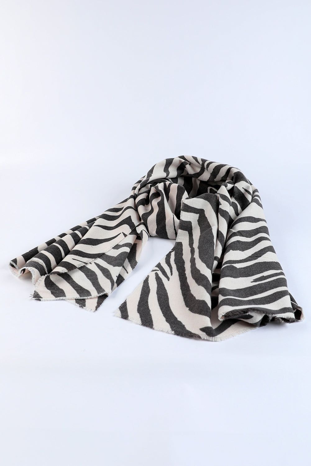 White Zebra Stripes Printed Raw Cut Scarf