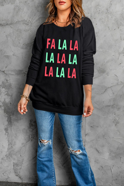 Black FA LA LA Christmas Letter Graphic Sweatshirt