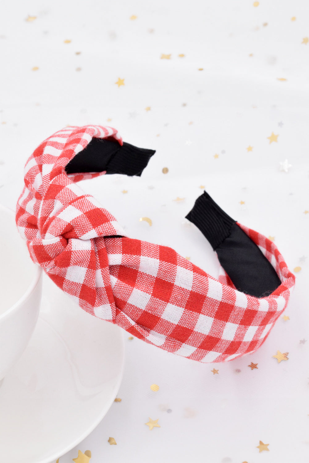 Fiery Red Plaid Print Knotted Wide Headband