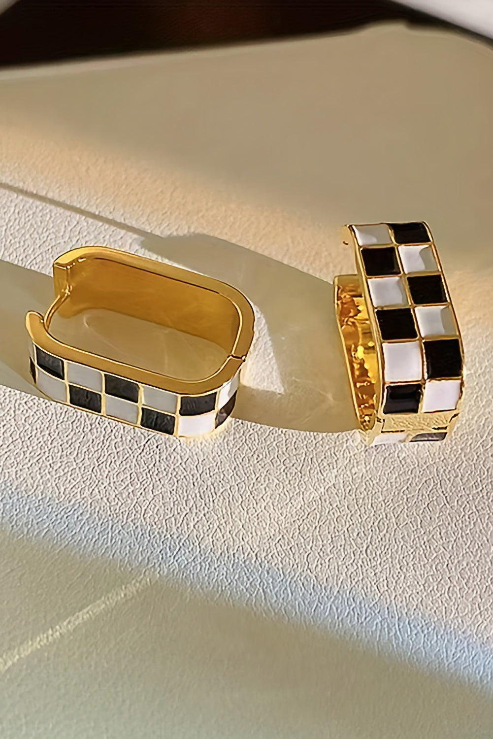 Gold Checkered Pattern Small Hoop Earrings