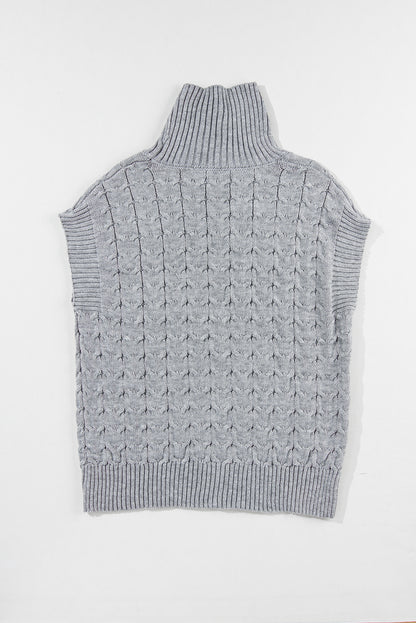 Medium Grey Cable Knit Turtleneck Batwing Sleeve Sweater