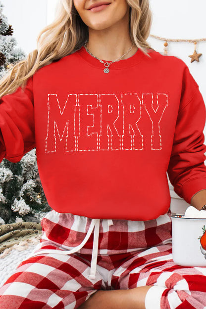 Red Rhinestone MERRY Letter Graphic Christmas Fashion Sweatshirt