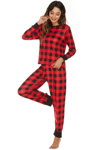 Fiery Red Christmas Reindeer Printed Long Sleeve Lounge Set