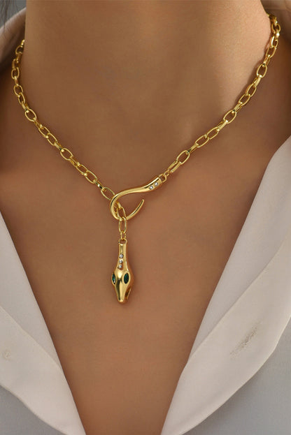 Gold Snake Design Rhinestone Decor Plated Chain Necklace