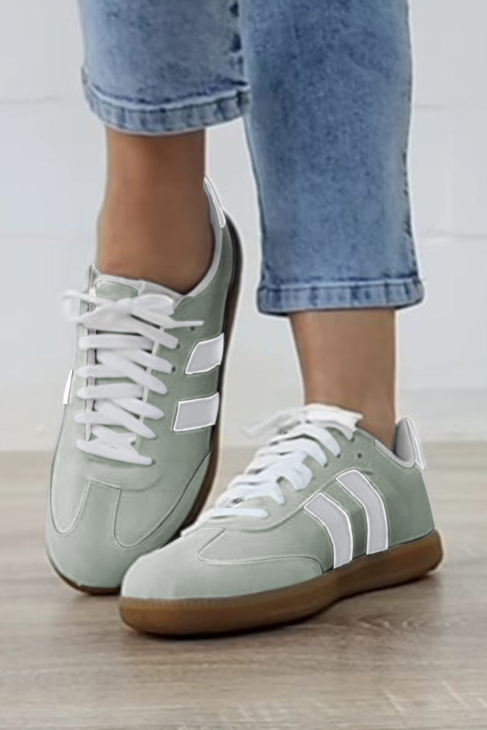 Beau Blue Striped Lace-up Flat Sneakers