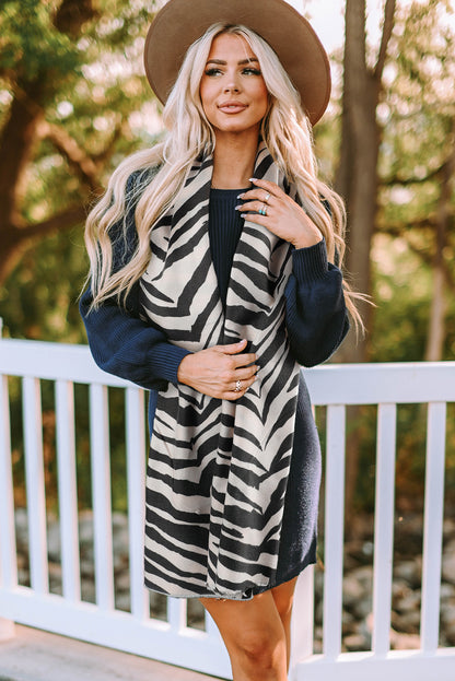 White Zebra Stripes Printed Raw Cut Scarf