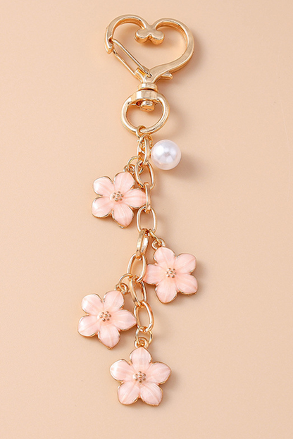 Light Pink Flower Heart Buckle Plated Alloy Keychain