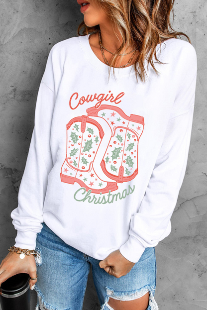 White Cowgirl Boots Christmas Graphic Crewneck Sweatshirt