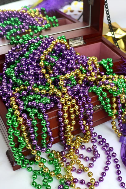 Dark Purple 3pcs/set Mardi Gras Beaded Long Necklace