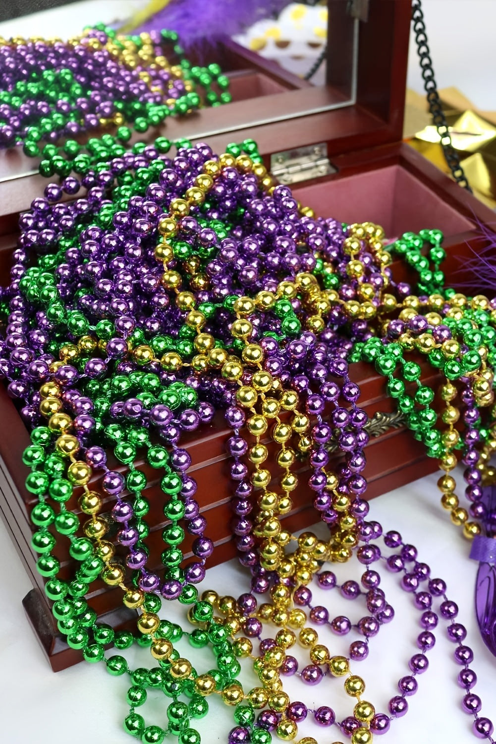 Dark Purple 3pcs/set Mardi Gras Beaded Long Necklace