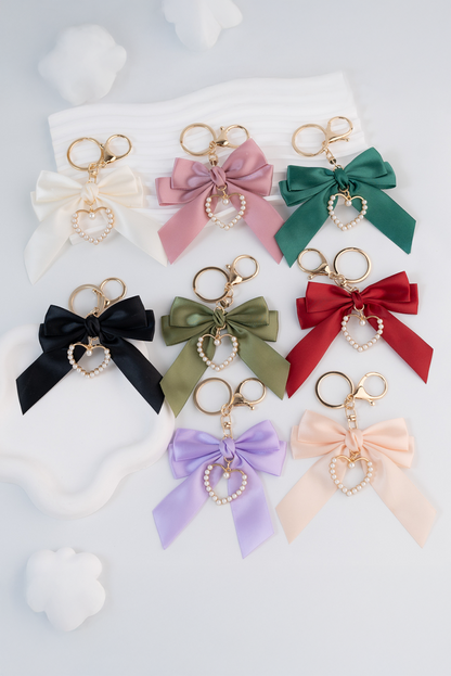 Pink Pearl Heart Large Bow Knot Keychain