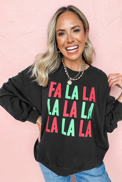 Black FA LA LA Christmas Letter Graphic Sweatshirt