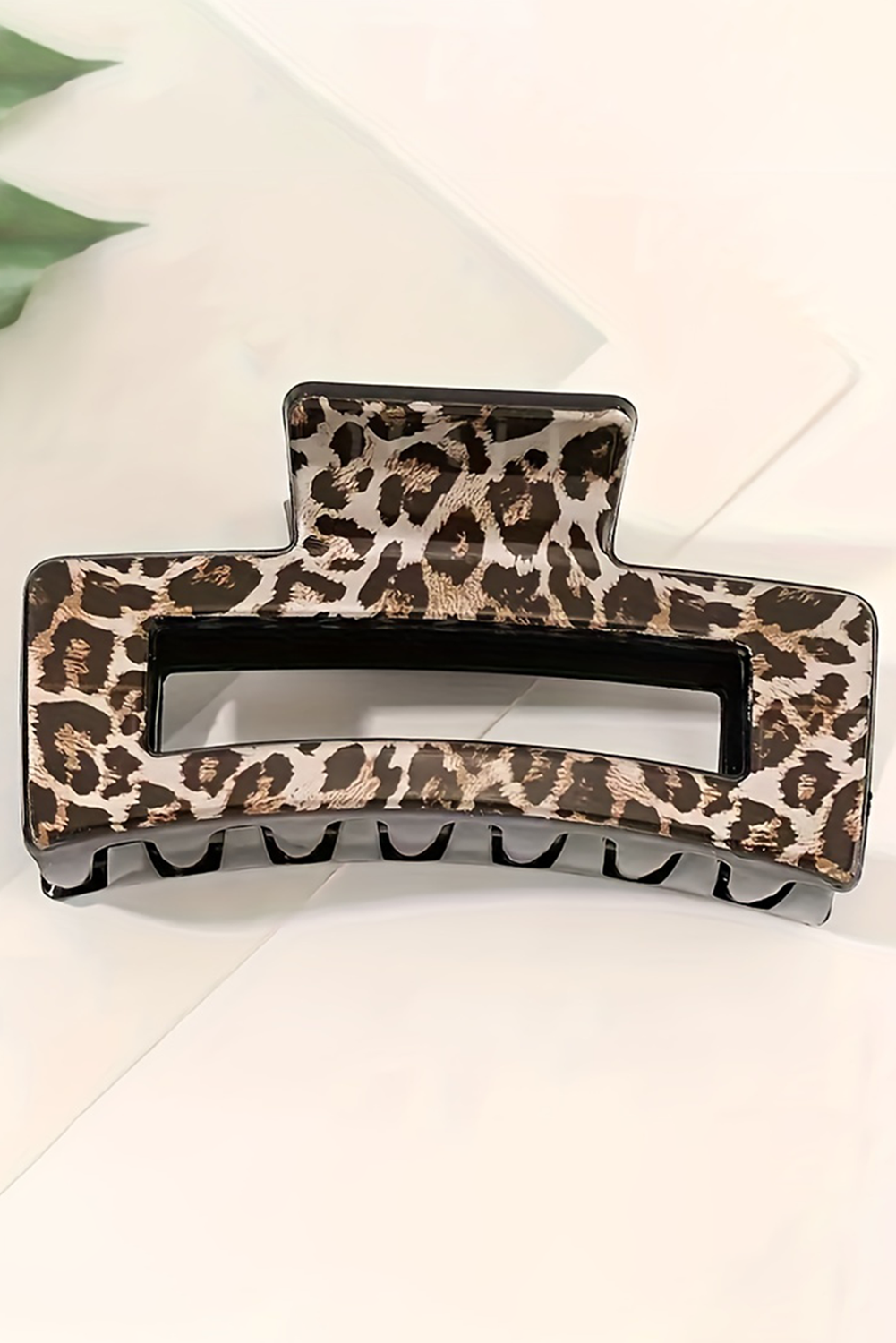 Parchment Leopard Print Hollow Out Square Large Hair Claw Clip