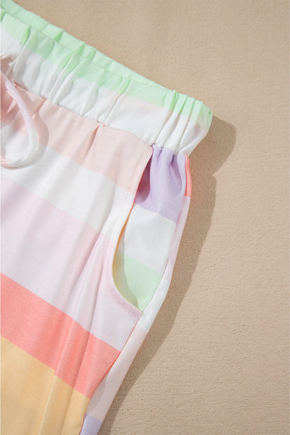 White Rainbow Striped T Shirt and Shorts Set