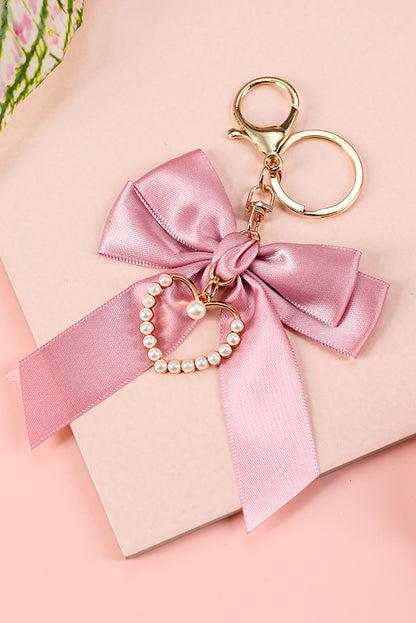 Pink Pearl Heart Large Bow Knot Keychain