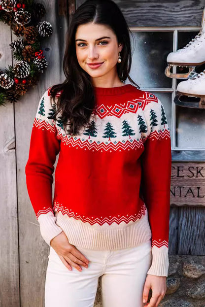 Fiery Red Retro Christmas Tree Holiday Sweater