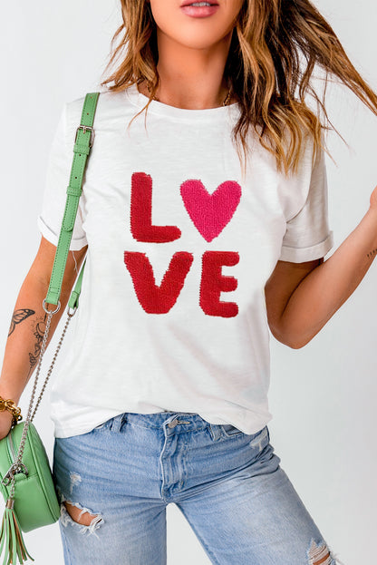 White Heart LOVE Graphic Valentines T Shirt