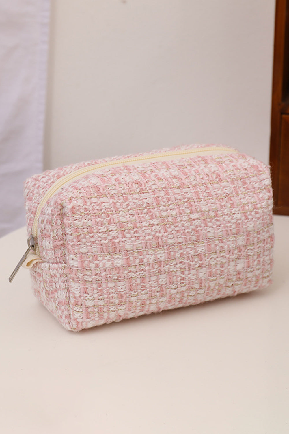 Pink Knitted Zipper Large Cosmetic Bag