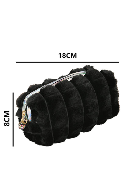 Black Fluffy Zipper Large Makeup Bag