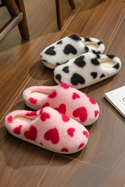 Fiery Red Valentines Heart Shape Winter Fuzzy Slippers