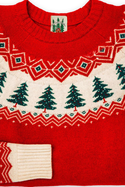 Fiery Red Retro Christmas Tree Holiday Sweater