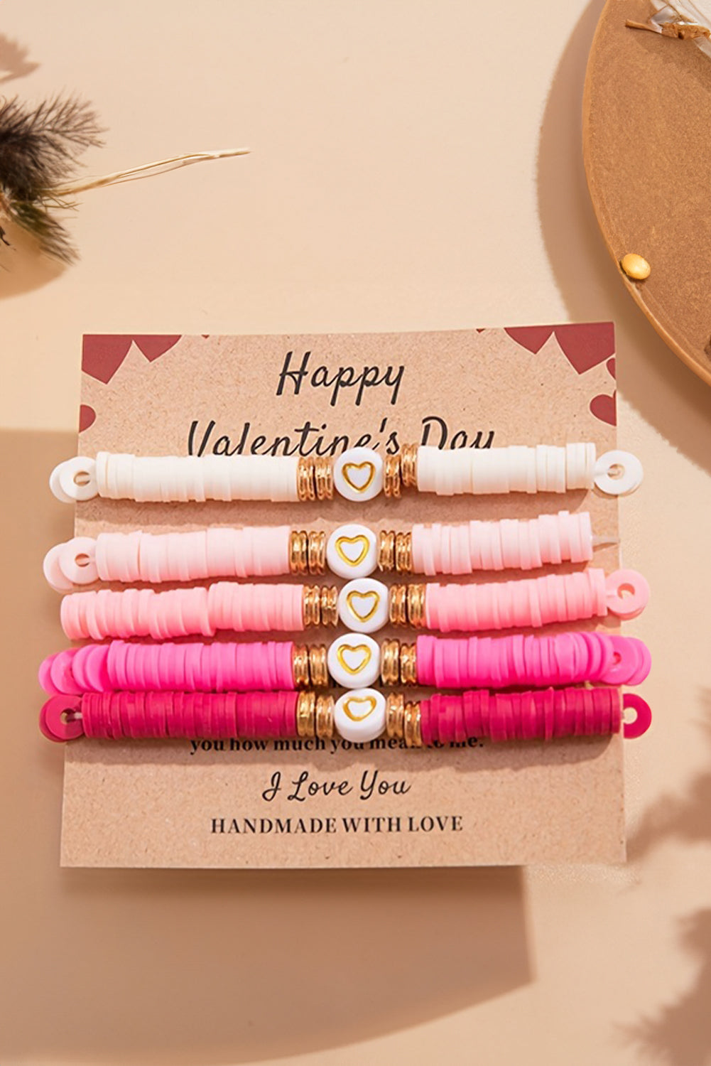 Peach Blossom 5Pcs Valentine Heart Beaded Bracelet