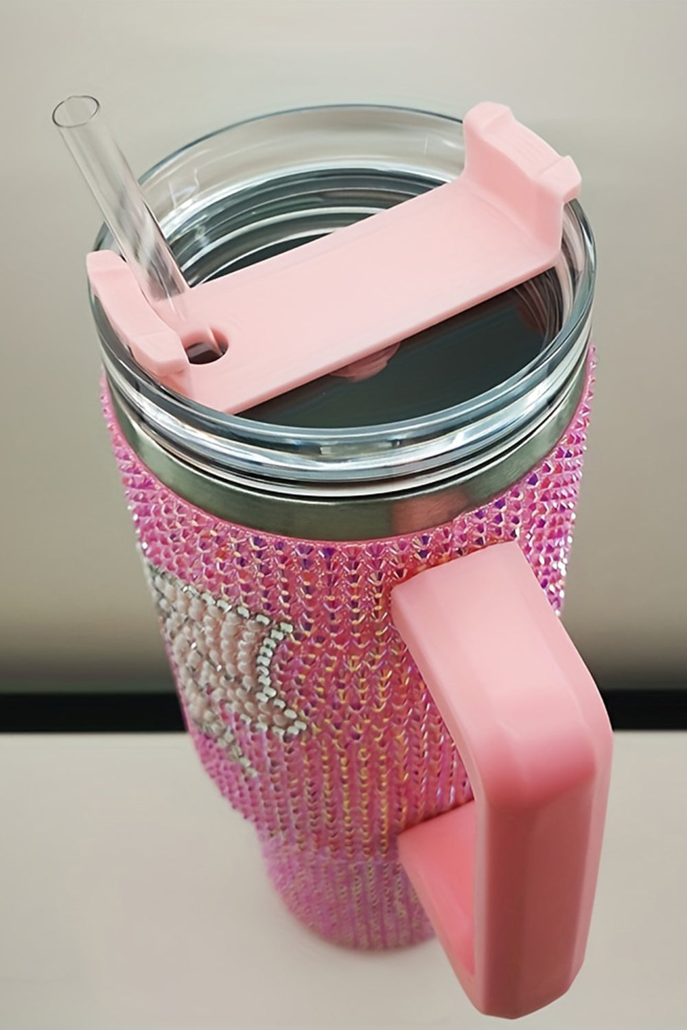 Pink Bow Knot Rhinestone Insulated Portable Cup 40oz