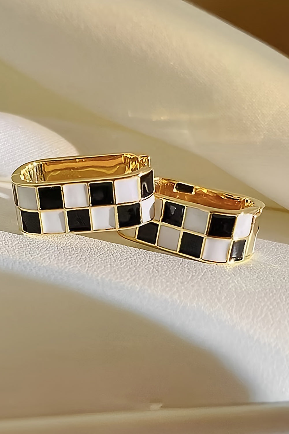 Gold Checkered Pattern Small Hoop Earrings