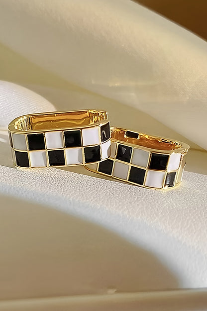 Gold Checkered Pattern Small Hoop Earrings