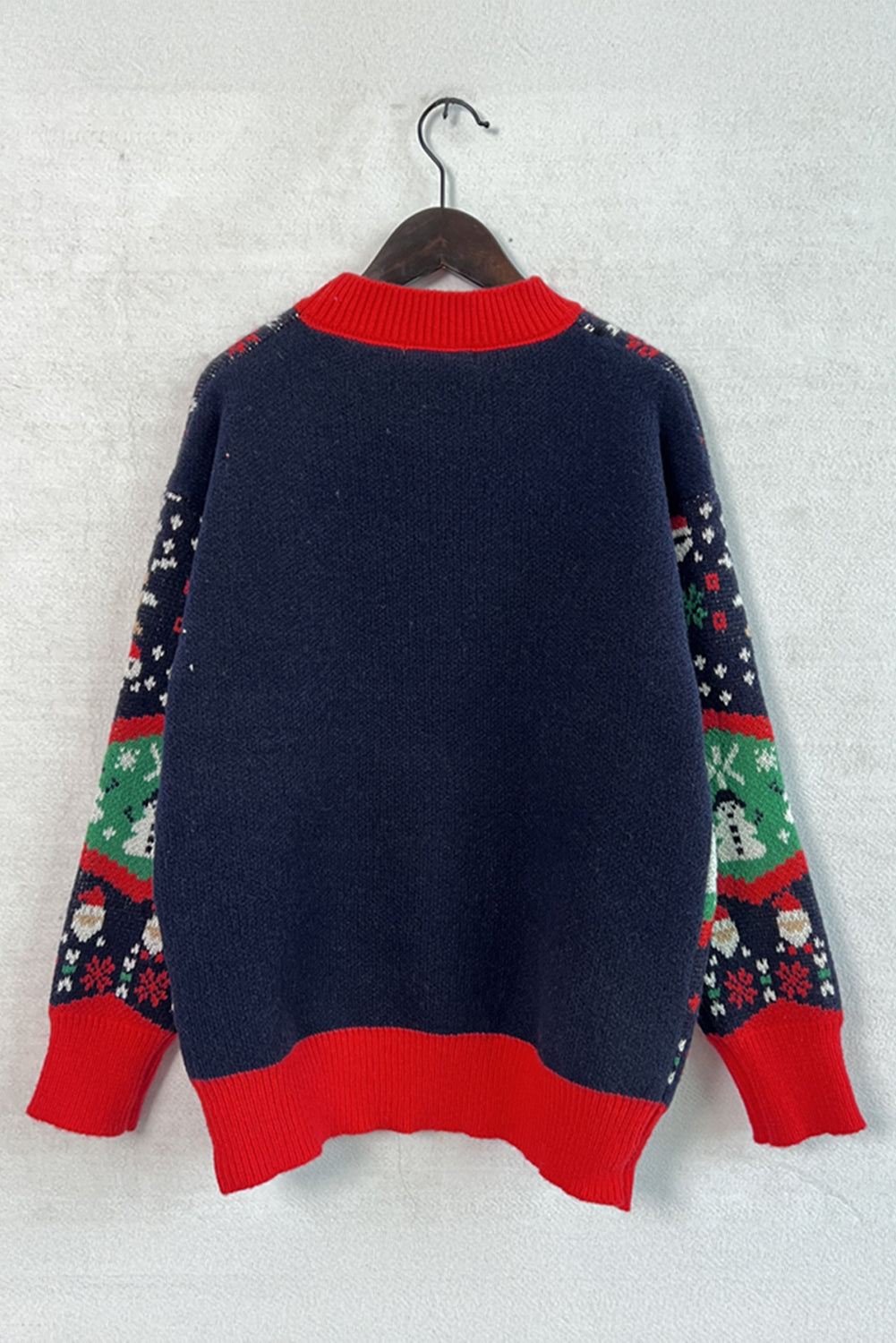 Red Christmas Father Snowman Elk Pattern Drop Shoulder Sweater