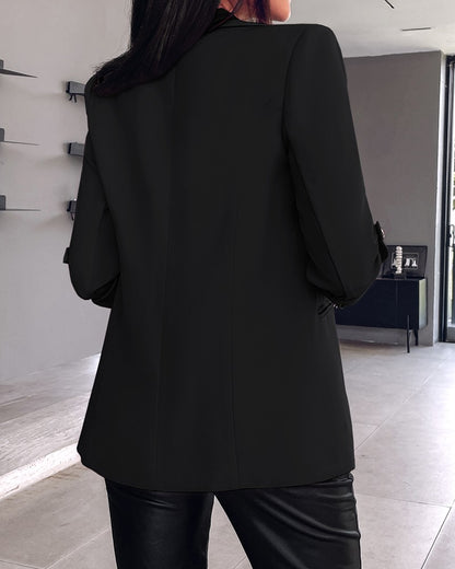 Notched Collar Roll Up Sleeve Blazer Coat