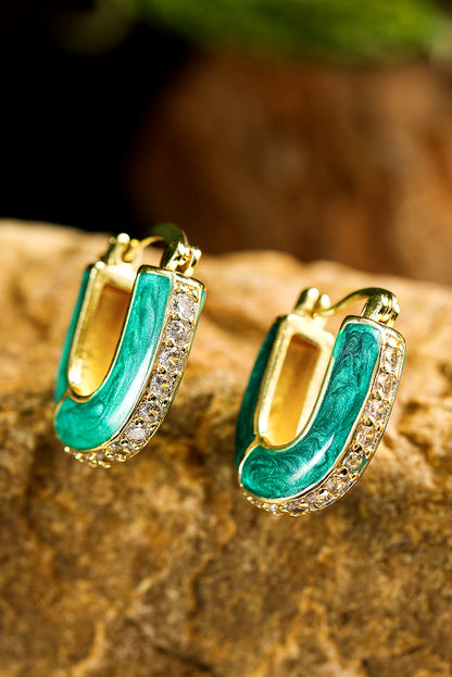 Dark Green Retro Rhinestone Inlay U Shape Hook Earrings