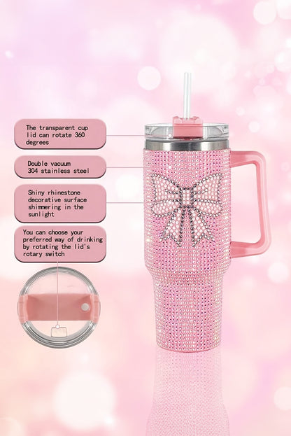 Pink Bow Knot Rhinestone Insulated Portable Cup 40oz