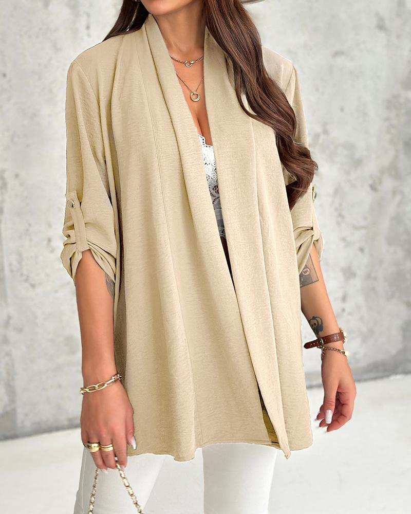 Roll Up Sleeve Open Front Coat Cardigan Top