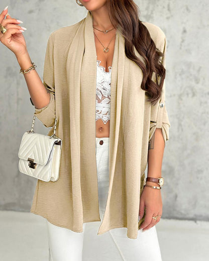 Roll Up Sleeve Open Front Coat Cardigan Top