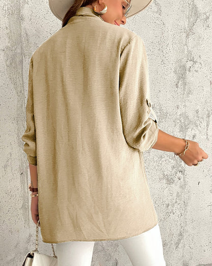 Roll Up Sleeve Open Front Coat Cardigan Top