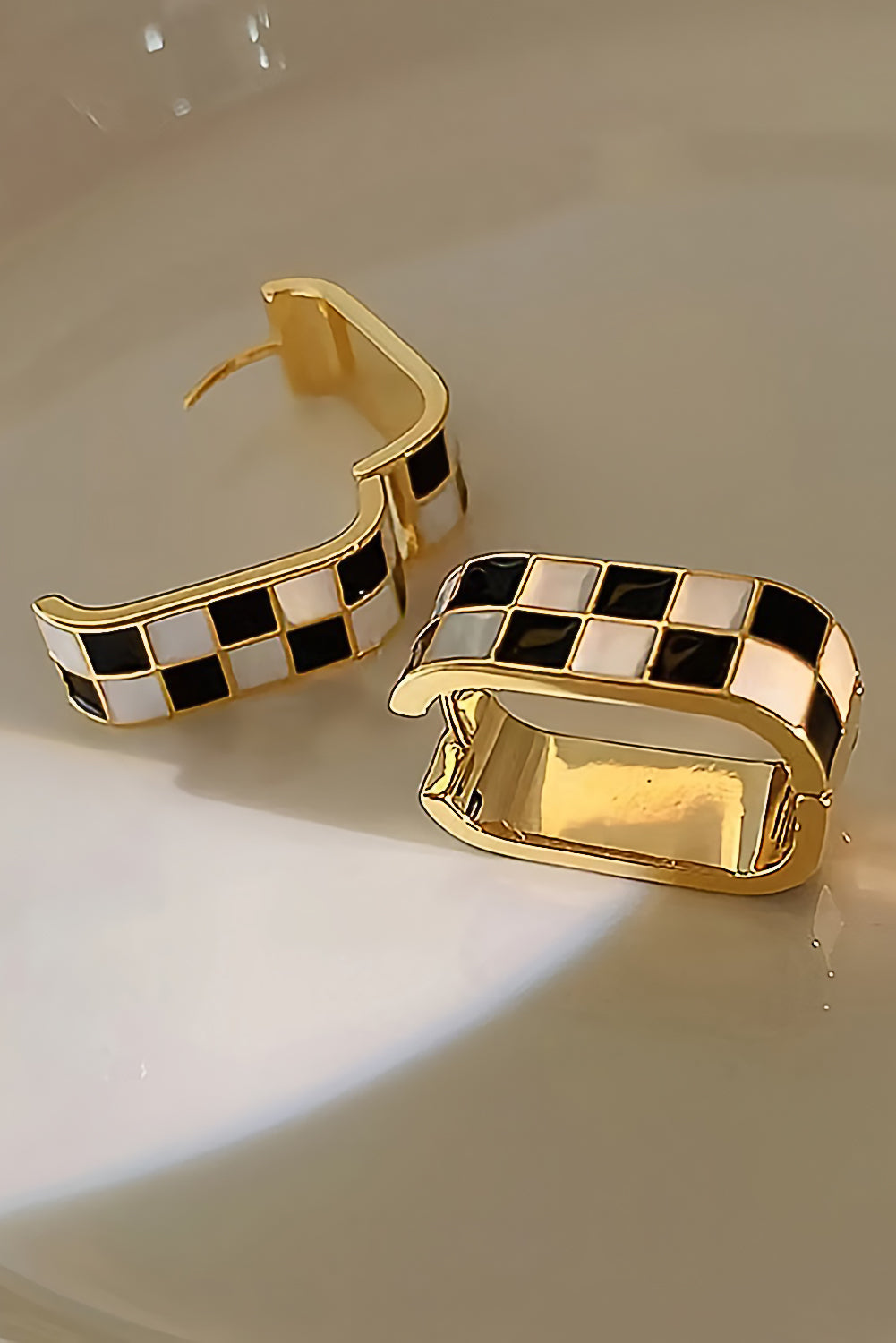 Gold Checkered Pattern Small Hoop Earrings