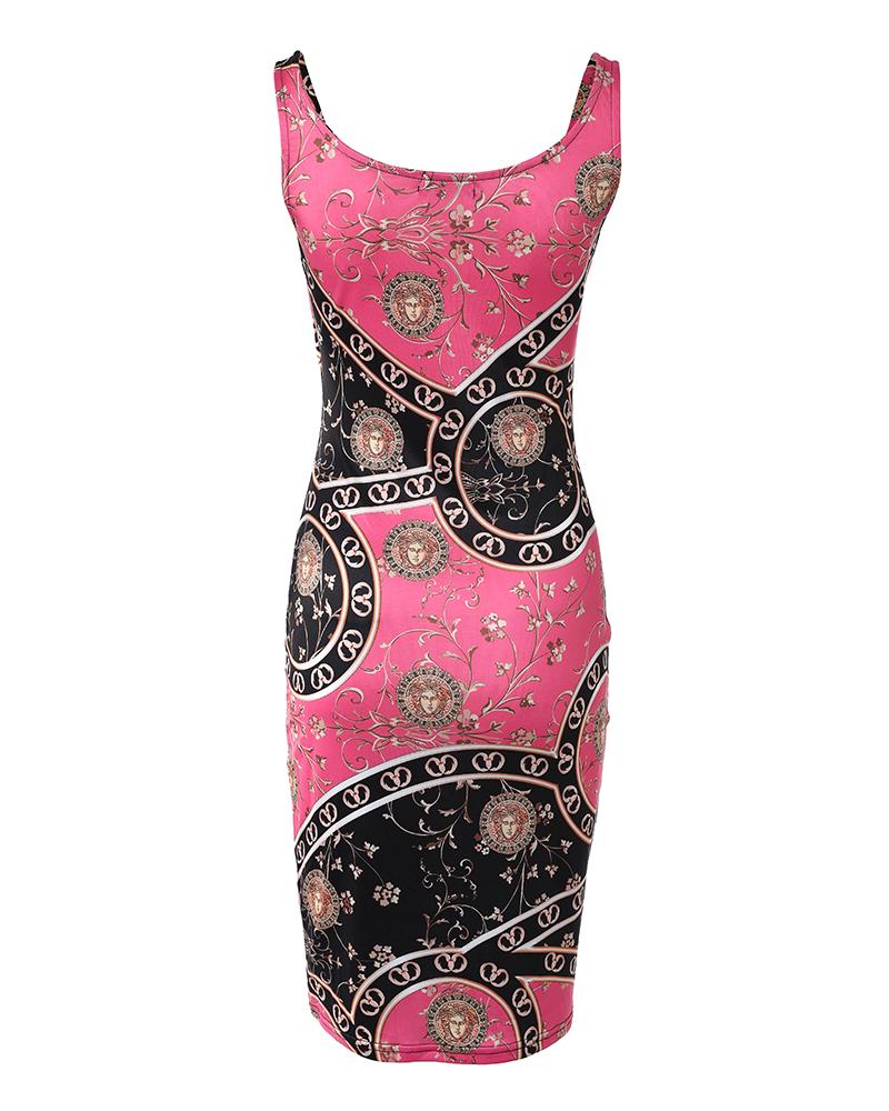 Scarf Print Sleeveless Bodycon Dress