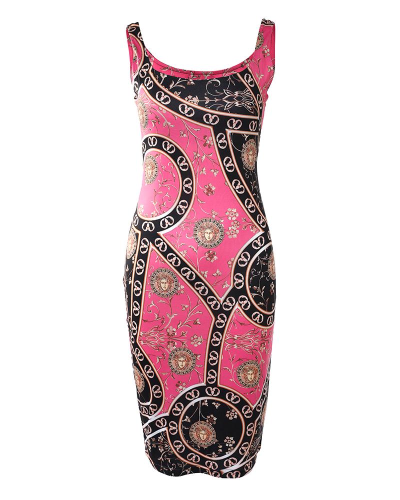 Scarf Print Sleeveless Bodycon Dress