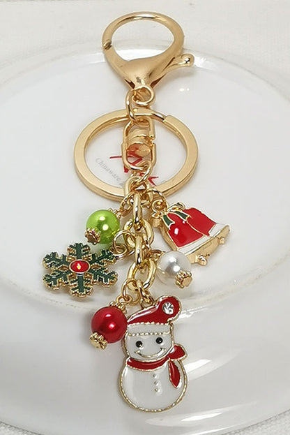 Gold Christmas Santa Claus & Snowflake Charm Keychain